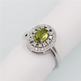 Oval Green Peridot Halo Ring for Women