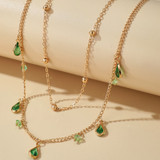 Water Drop Green Rhinestone  Necklace