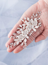 Flower Hair Comb Silver Rhinestone Flower Jewelry