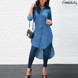 Women New Denim Blue Shirt Long Sleeve Loose Blouse Lady Casual Jean Shirts Tops Fashion Long Shirt