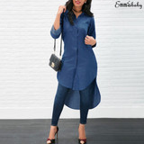 Women New Denim Blue Shirt Long Sleeve Loose Blouse Lady Casual Jean Shirts Tops Fashion Long Shirt