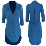 Women New Denim Blue Shirt Long Sleeve Loose Blouse Lady Casual Jean Shirts Tops Fashion Long Shirt