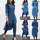 Women New Denim Blue Shirt Long Sleeve Loose Blouse Lady Casual Jean Shirts Tops Fashion Long Shirt