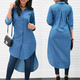Women New Denim Blue Shirt Long Sleeve Loose Blouse Lady Casual Jean Shirts Tops Fashion Long Shirt