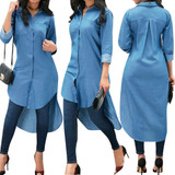Women New Denim Blue Shirt Long Sleeve Loose Blouse Lady Casual Jean Shirts Tops Fashion Long Shirt
