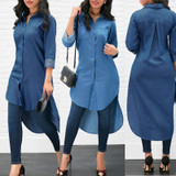Women New Denim Blue Shirt Long Sleeve Loose Blouse Lady Casual Jean Shirts Tops Fashion Long Shirt