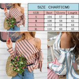 Fashion Women Casual Loose Long Sleeve Shirt Tops Striped  Off Shoulder Blouse Bowknot Blouses
