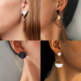Round Geometric Drop Earrings