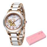 Rhinestone Rose Gold Black Ceramic Waterproof Watch For Women
