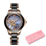 Rhinestone Rose Gold Black Ceramic Waterproof Watch For Women