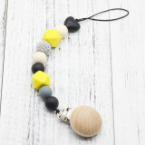 Neutral color baby Pacifier Clip Holder with beech Elephant Shaped Pendant Dummy holder Crochet beads baby gift NT132