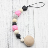 Neutral color baby Pacifier Clip Holder with beech Elephant Shaped Pendant Dummy holder Crochet beads baby gift NT132