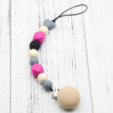Neutral color baby Pacifier Clip Holder with beech Elephant Shaped Pendant Dummy holder Crochet beads baby gift NT132