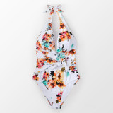 Tie Waist Floral One-piece Swimsuit Sexy Backless Halter Beach Bathing Swimwear Tie Waist Floral One-piece Swimsuit Sexy Backless Halter Beach Bathing Swimwear