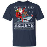 Believe in Santa Riding Shark Christmas Ugly Christmas Shirts