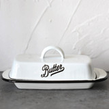 White and Black Enamelware Butter Dish