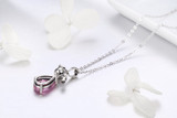 Romantic Rose Flower Pink Water Drop CZ Long Chain Women Pendant Necklace