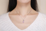 Romantic Rose Flower Pink Water Drop CZ Long Chain Women Pendant Necklace