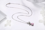 Romantic Rose Flower Pink Water Drop CZ Long Chain Women Pendant Necklace