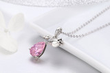 Romantic Rose Flower Pink Water Drop CZ Long Chain Women Pendant Necklace