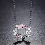 Pink Poetic Daisy Cherry Blossom Wreath Women Pendant Necklaces