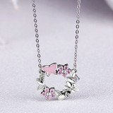 Pink Poetic Daisy Cherry Blossom Wreath Women Pendant Necklaces
