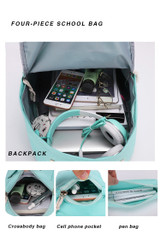 Cute Panda Canvas Backpack 4pcs/Set