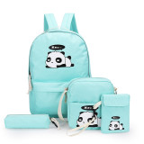 Cute Panda Canvas Backpack 4pcs/Set