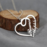 Personalized Pendant Necklaces Overlapping Heart Two Name Necklace