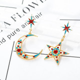 Fashion Ethnic Moon Star Asymmetric Drop Earrings For Women