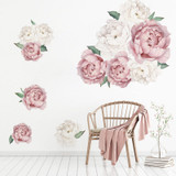 Pink White Watercolor Peony Flowers Wall Stickers