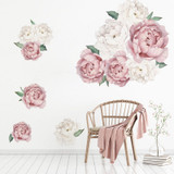 Pink White Watercolor Peony Flowers Wall Stickers