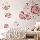 Pink White Watercolor Peony Flowers Wall Stickers