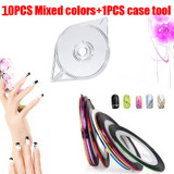 Nail Art Manicure Tool Set Including 1pc Transparent Nail Art Striping Tape Line Case+10pcs Nail Tape Stripe Decoration Tool Set