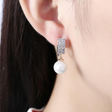 Double Row Freshwater Pearl Drop Huggie Earring in 18K Gold Plated