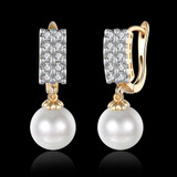 Double Row Freshwater Pearl Drop Huggie Earring in 18K Gold Plated