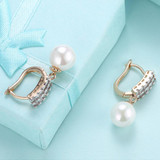 Double Row Freshwater Pearl Drop Huggie Earring in 18K Gold Plated