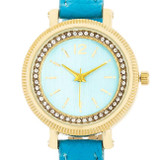 Georgia Gold Crystal Watch With Turquoise Leather Strap