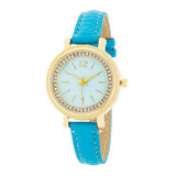 Georgia Gold Crystal Watch With Turquoise Leather Strap