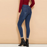 Blue Ripped Roll-Up Skinny Jeans