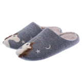 Winter Warm Home Women Fur Slippers Cute Fox Unicorn Bear Animals Indoor Cotton Ladies Slippers Soft Memory Foam Couples Shoes