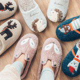 Winter Warm Home Women Fur Slippers Cute Fox Unicorn Bear Animals Indoor Cotton Ladies Slippers Soft Memory Foam Couples Shoes