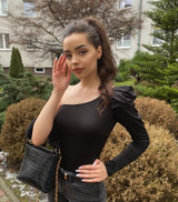 One Shoulder Puff Sleeve Fitted Bodysuit