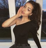 One Shoulder Puff Sleeve Fitted Bodysuit