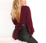 Backless Bandage Bow V-Neck Crop Top