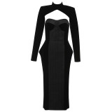 Long Sleeve Velvet Turtleneck Midi Dress