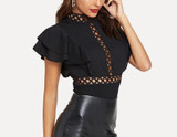 Lace Insert Layered Ruffle Bodysuit