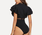 Lace Insert Layered Ruffle Bodysuit