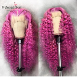 13x6 Ombre Lace Front Wig Brazilian Remy Pre-plucked Curly Human Hair Wig Transparent Lace