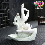 White Buddha Hand Backflow Incense Burner and Lotus Stick Holder